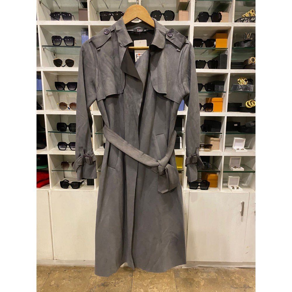 SUEDE LONG COAT GREY