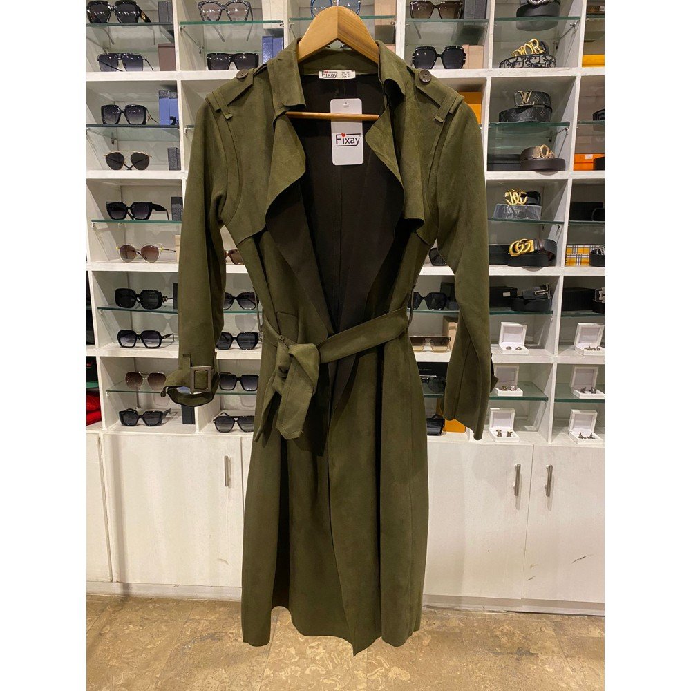 SUEDE LONG COAT OLIVE GREEN